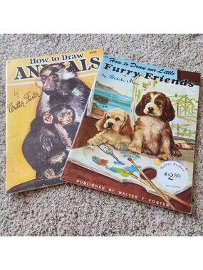Lot of 2 Vintage Walter T. Foster Art Books - How to Draw Animals & Furry...